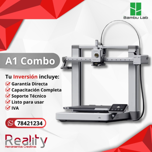 Bambu Lab A1 Combo impresora 3D multicolor con beneficios incluidos y servicio técnico de Reality Herramientas Creativas