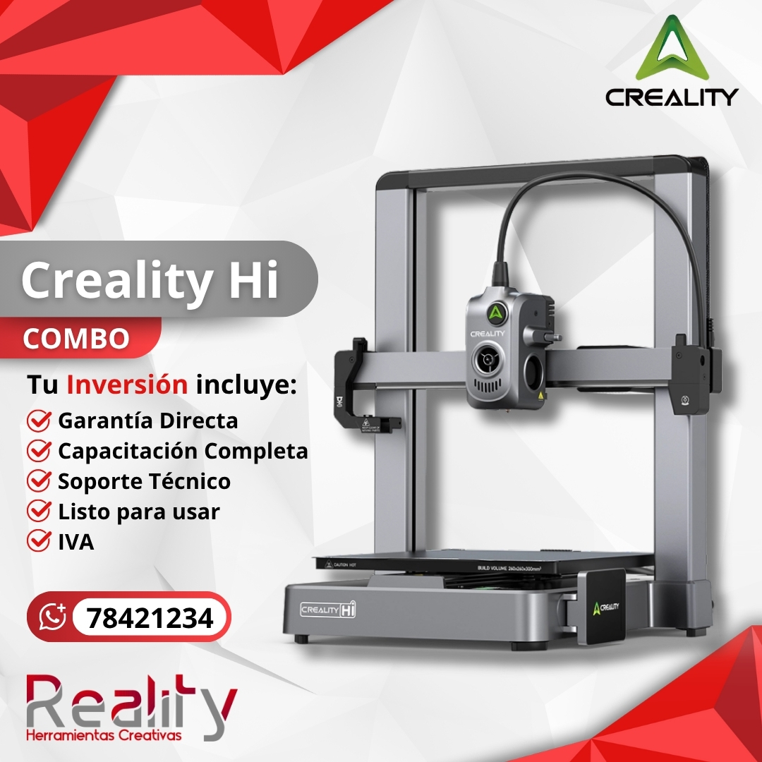 Impresora 3D Creality HI Combo multicolor con estructura metálica y extrusor directo, incluye garantía directa, capacitación y soporte técnico completo