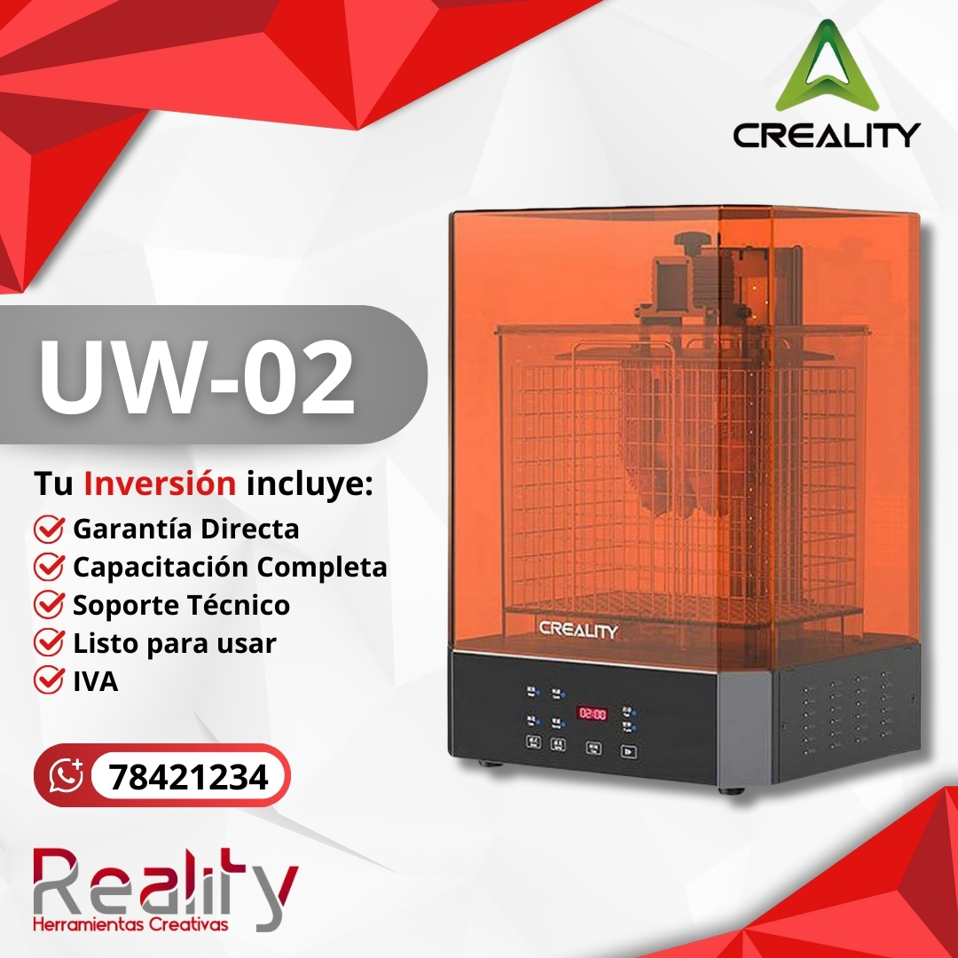 Estación lavado y curado Creality UW-02 gran formato con cámara UV naranja y canastas metálicas, incluye garantía directa, capacitación y soporte técnico completo\