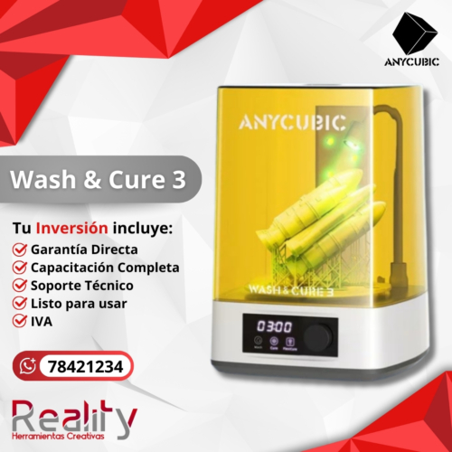 Estación lavado y curado Anycubic Wash & Cure 3 con cámara amarilla transparente y panel digital, incluye garantía directa, capacitación y soporte técnico completo